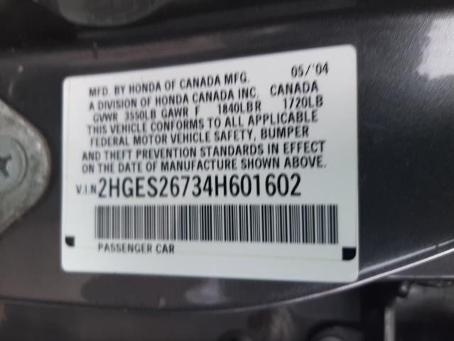 Photo 10 from auction – 2004 HONDA CIVIC with VIN 2HGES26734H601602