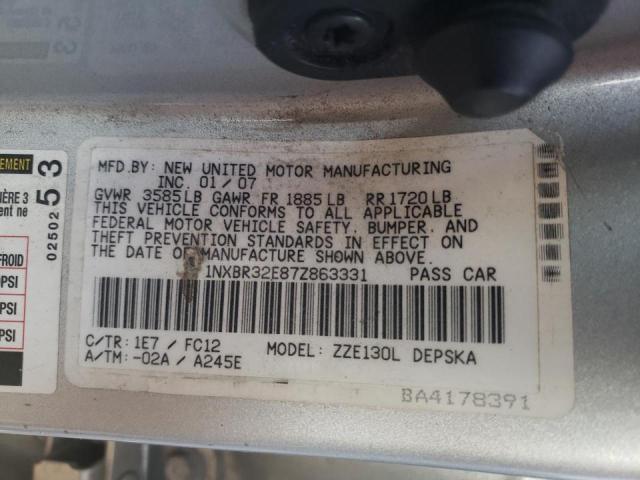 Photo 10 from auction – 2007 TOYOTA COROLLA CE with VIN 1NXBR32E87Z863331