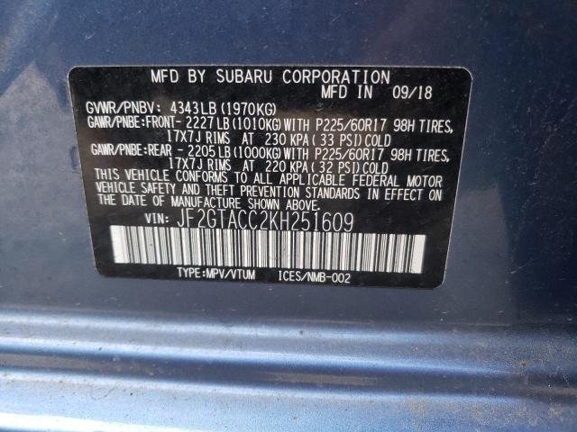 Photo 10 from auction – 2019 SUBARU CROSSTREK with VIN JF2GTACC2KH251609