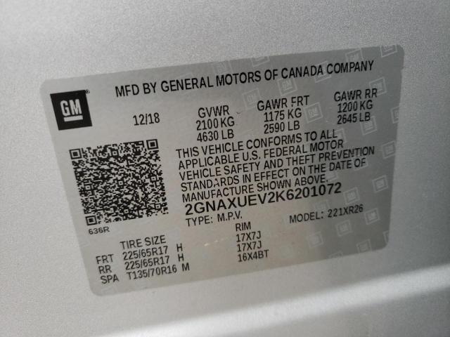 Photo 10 from auction – 2019 CHEVROLET EQUINOX LT with VIN 2GNAXUEV2K6201072