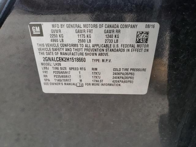 Photo 10 from auction – 2017 CHEVROLET EQUINOX LT with VIN 2GNALCEK2H1518660