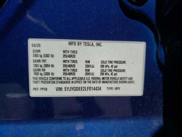 Photo 10 from auction – 2020 TESLA MODEL Y with VIN 5YJYGDEE2LF014434