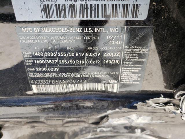 Photo 10 from auction – 2011 MERCEDES-BENZ ML 350 BLU with VIN 4JGBB2FB6BA709743