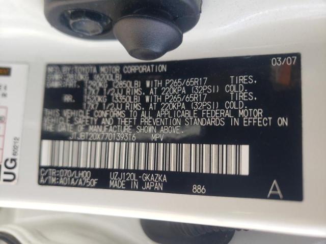 Photo 10 from auction – 2007 LEXUS GX 470 with VIN JTJBT20X770139316