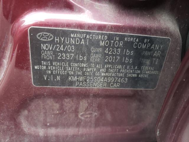 Photo 10 from auction – 2004 HYUNDAI SONATA with VIN KMHWF25S04A997463
