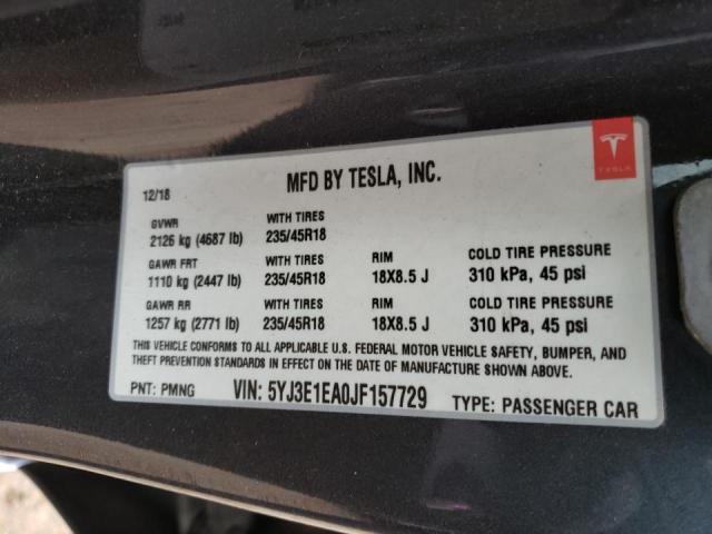 Photo 10 from auction – 2018 TESLA MODEL 3 with VIN 5YJ3E1EA0JF157729