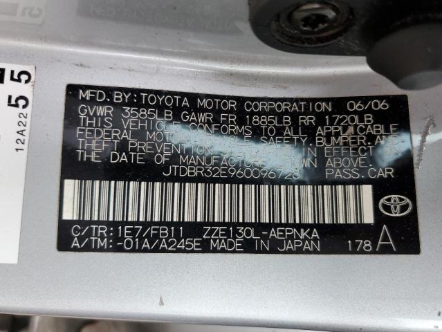 Photo 10 from auction – 2006 TOYOTA COROLLA CE with VIN JTDBR32E960096728