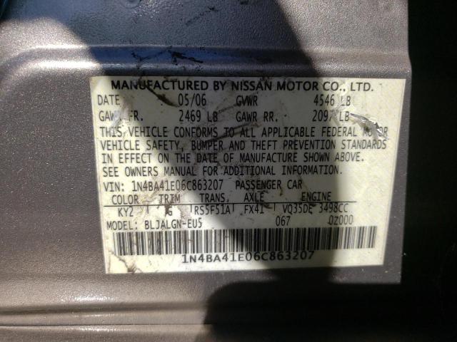 Photo 10 from auction – 2006 NISSAN MAXIMA SE with VIN 1N4BA41E06C863207