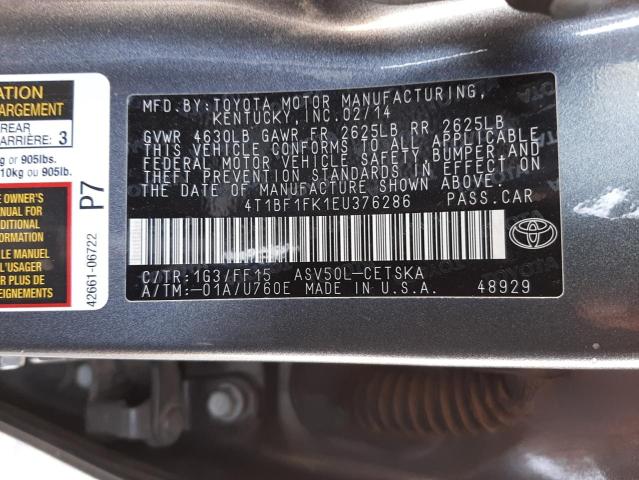 Photo 10 from auction – 2014 TOYOTA CAMRY L with VIN 4T1BF1FK1EU376286
