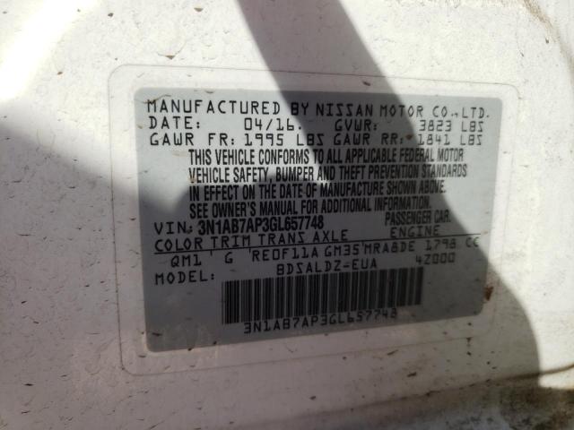 Photo 10 from auction – 2016 NISSAN SENTRA S with VIN 3N1AB7AP3GL657748