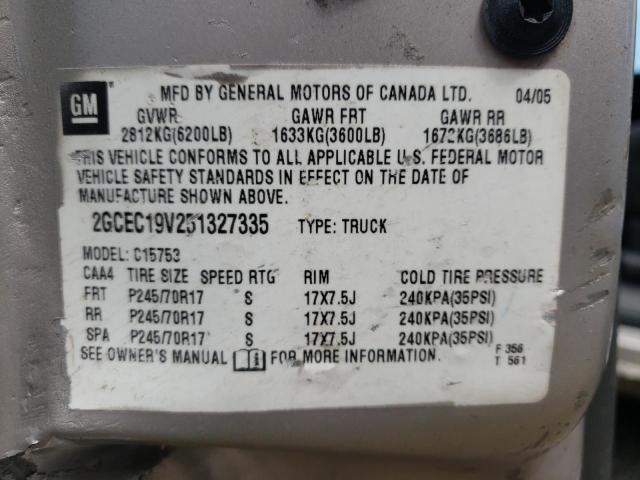 Photo 10 from auction – 2005 CHEVROLET SILVERADO with VIN 2GCEC19V251327335