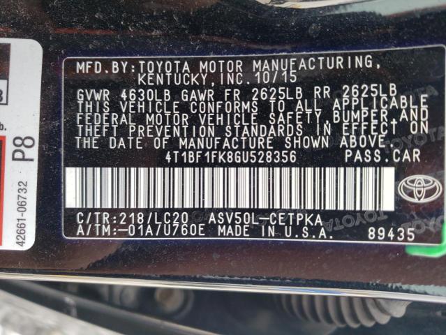 Photo 10 from auction – 2016 TOYOTA CAMRY LE with VIN 4T1BF1FK8GU528356