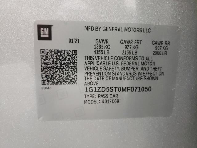 Photo 10 from auction – 2021 CHEVROLET MALIBU LT with VIN 1G1ZD5ST0MF071050