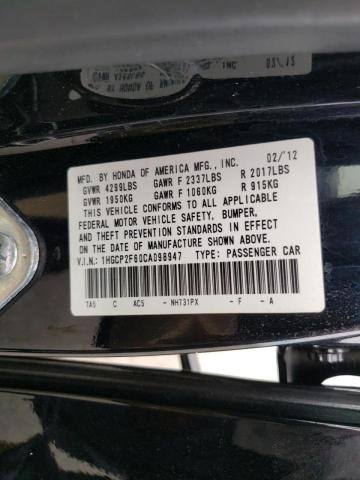 Photo 10 from auction – 2012 HONDA ACCORD SE with VIN 1HGCP2F60CA098947
