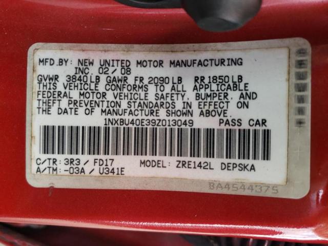 Photo 10 from auction – 2009 TOYOTA COROLLA BA with VIN 1NXBU40E39Z013049