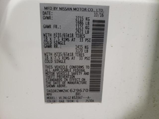 Photo 10 from auction – 2017 NISSAN PATHFINDER with VIN 5N1DR2MM2HC629670