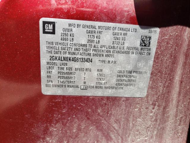 Photo 10 from auction – 2016 GMC TERRAIN SL with VIN 2GKALNEK4G6133434