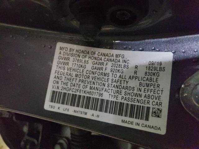 Photo 10 from auction – 2019 HONDA CIVIC LX with VIN 2HGFC2F61KH601796