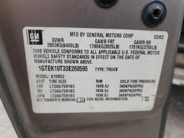 Photo 10 from auction – 2003 GMC NEW SIERRA with VIN 1GTEK19T33E260595