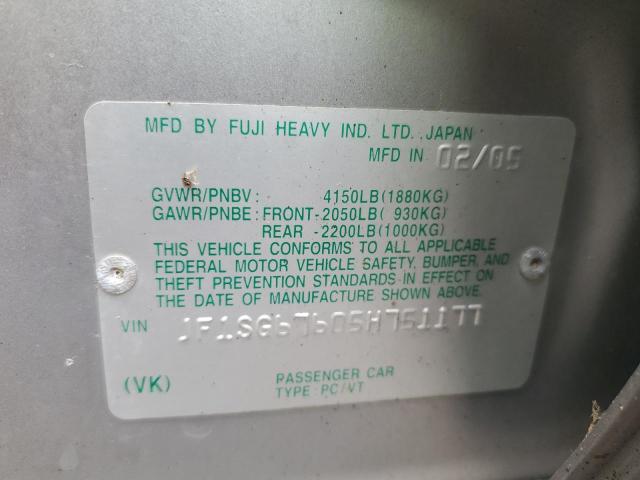 Photo 10 from auction – 2005 SUBARU FORESTER 2 with VIN JF1SG67605H751177