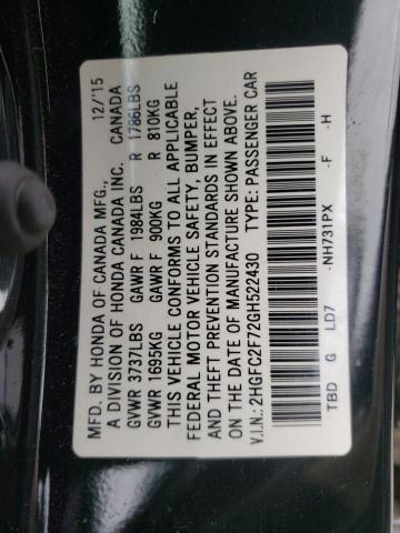 Photo 10 from auction – 2016 HONDA CIVIC EX with VIN 2HGFC2F72GH522430