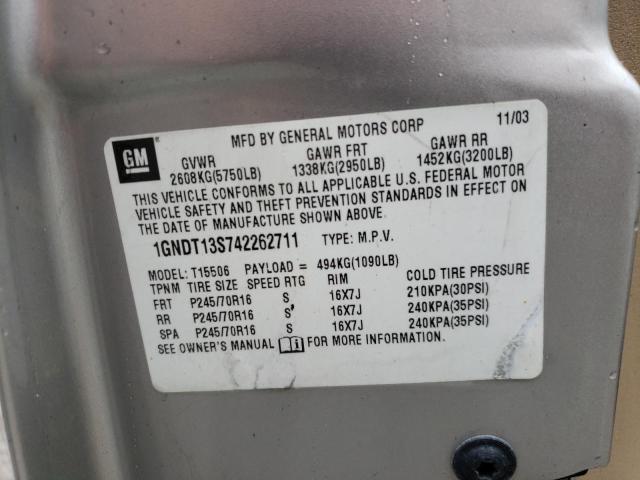 Photo 10 from auction – 2004 CHEVROLET TRAILBLAZE with VIN 1GNDT13S742262711