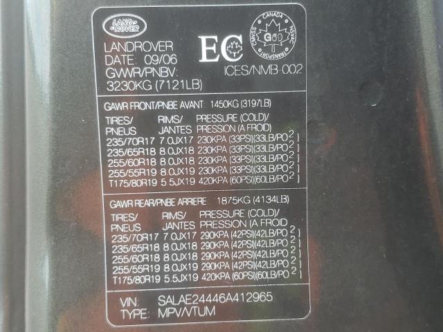Photo 10 from auction – 2006 LAND ROVER LR3 with VIN SALAE24446A412965