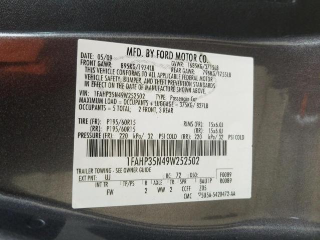 Photo 10 from auction – 2009 FORD FOCUS SE with VIN 1FAHP35N49W252502