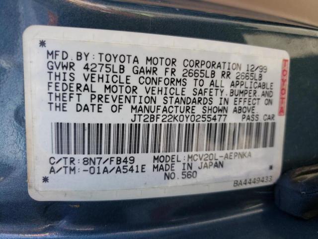Photo 10 from auction – 2000 TOYOTA CAMRY CE with VIN JT2BF22K0Y0255477