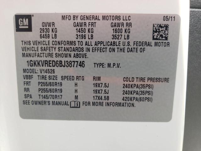 Photo 10 from auction – 2011 GMC ACADIA SLT with VIN 1GKKVRED6BJ387746