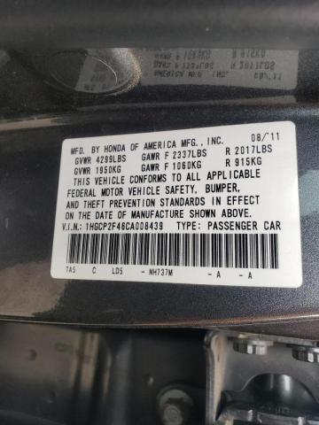 Photo 10 from auction – 2012 HONDA ACCORD LXP with VIN 1HGCP2F46CA008439