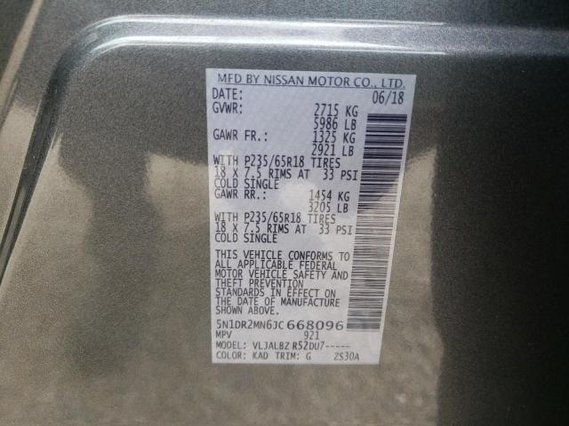 Photo 10 from auction – 2018 NISSAN PATHFINDER with VIN 5N1DR2MN6JC668096
