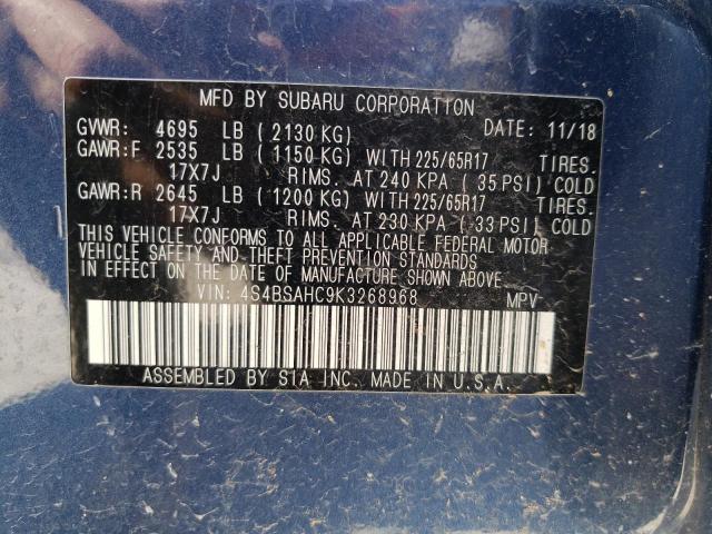 Photo 10 from auction – 2019 SUBARU OUTBACK 2. with VIN 4S4BSAHC9K3268968