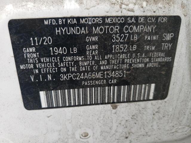 Photo 10 from auction – 2021 HYUNDAI ACCENT SE with VIN 3KPC24A66ME134851