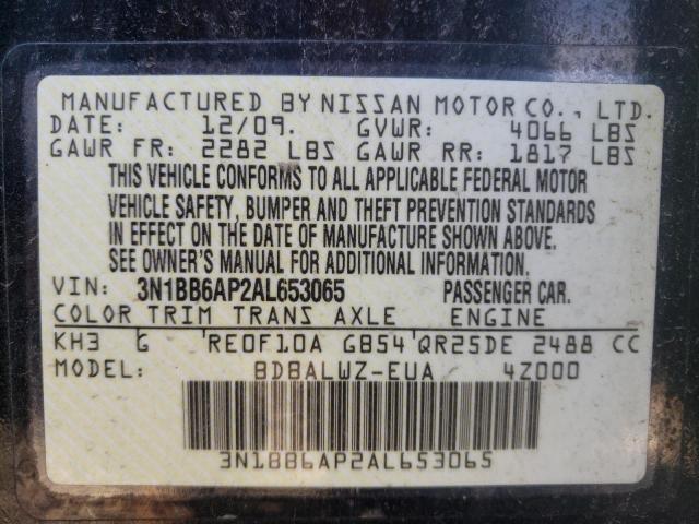 Photo 10 from auction – 2010 NISSAN SENTRA SE- with VIN 3N1BB6AP2AL653065