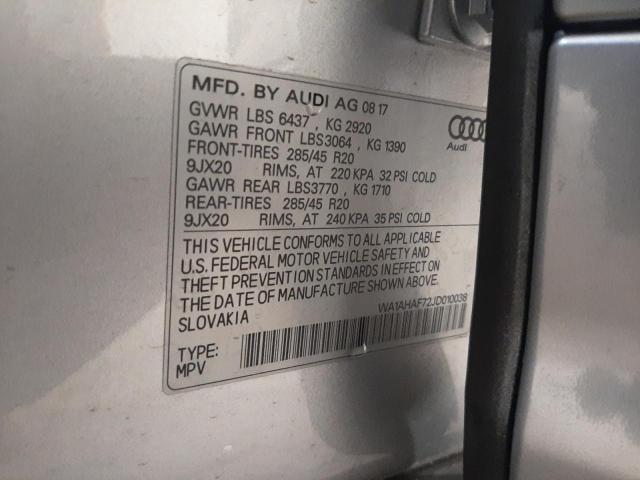 Photo 10 from auction – 2018 AUDI Q7 PREMIUM with VIN WA1AHAF72JD010038