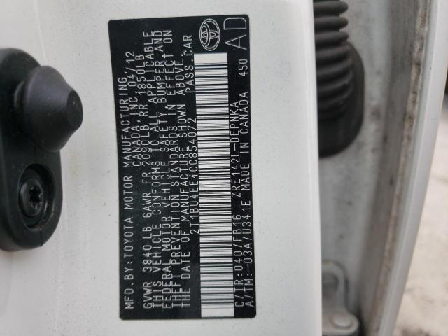 Photo 10 from auction – 2012 TOYOTA COROLLA BA with VIN 2T1BU4EE4CC854072