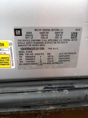 Photo 10 from auction – 2015 GMC ACADIA SLT with VIN 1GKKRRKD2FJ311584