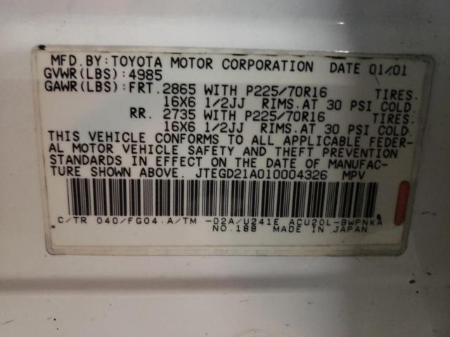 Photo 10 from auction – 2001 TOYOTA HIGHLANDER with VIN JTEGD21A010004326
