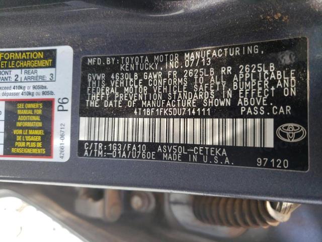 Photo 10 from auction – 2013 TOYOTA CAMRY L with VIN 4T1BF1FK5DU714111