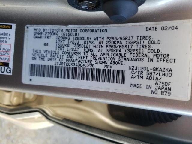 Photo 10 from auction – 2004 LEXUS GX 470 with VIN JTJBT20X340041220