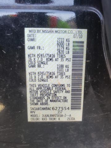 Photo 10 from auction – 2010 NISSAN PATHFINDER with VIN 5N1AR1NN9AC627554