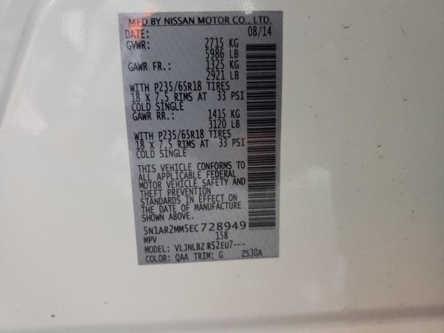 Photo 10 from auction – 2014 NISSAN PATHFINDER with VIN 5N1AR2MM5EC728949