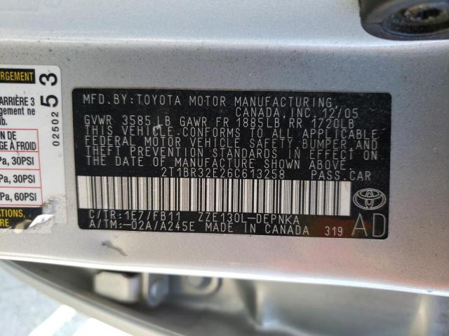 Photo 10 from auction – 2006 TOYOTA COROLLA CE with VIN 2T1BR32E26C613258