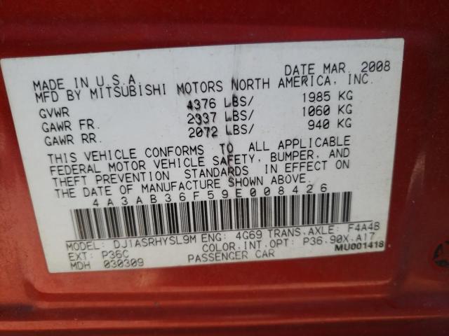 Photo 10 from auction – 2009 MITSUBISHI GALANT ES with VIN 4A3AB36F59E008426