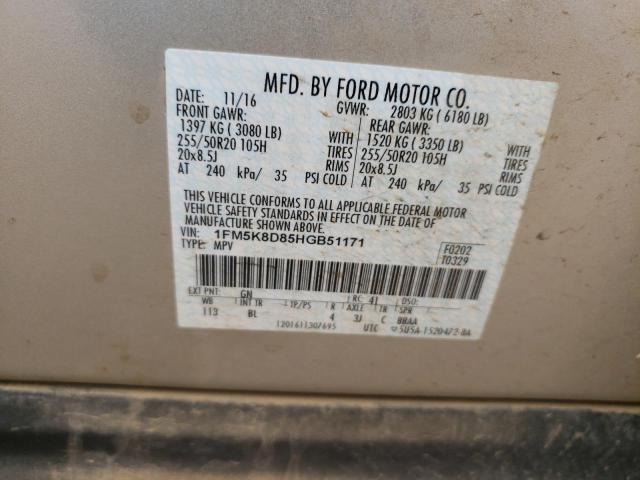Photo 10 from auction – 2017 FORD EXPLORER X with VIN 1FM5K8D85HGB51171