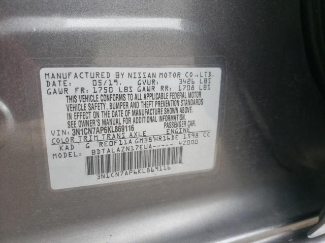 Photo 10 from auction – 2019 NISSAN VERSA S with VIN 3N1CN7AP6KL869116
