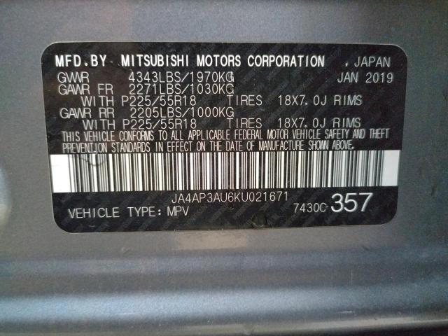 Photo 10 from auction – 2019 MITSUBISHI OUTLANDER with VIN JA4AP3AU6KU021671