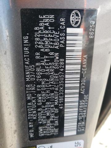 Photo 10 from auction – 2005 TOYOTA CAMRY LE with VIN 4T1BE32K35U574288