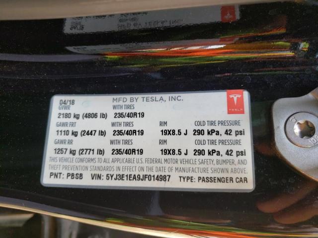 Photo 10 from auction – 2018 TESLA MODEL 3 with VIN 5YJ3E1EA9JF014987